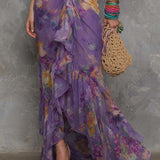 Adalynn - Elegant Purple Floral Chiffon Halter Maxi Dress