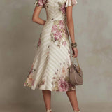 Daphne - Elegant Retro Floral Satin Midi Dress