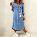 Erica - Casual Elegant Long Denim Shirt Dress