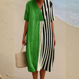 Cassidy - Vibrant Green Dress with Black Stripes