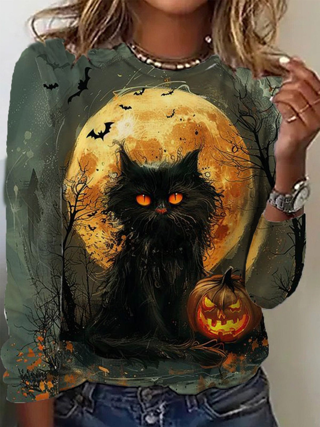 Larissa | Halloween-Inspired Round Neck Long Sleeve Blouse
