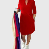 Alexandra - Solid V-Neck Dress
