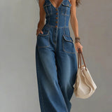 Freya - Casual Denim Wide Jumpsuit
