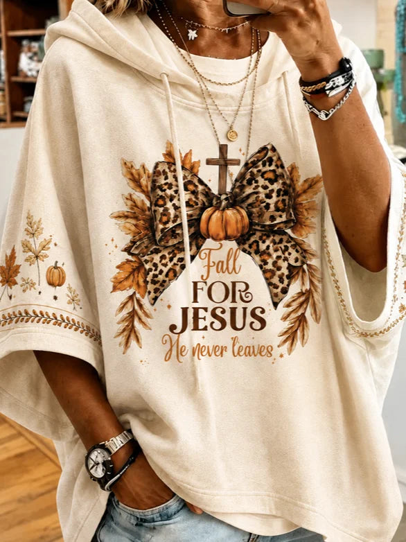 Janine | Halloween Fall Letter Pumpkin Print Half Sleeve Loose Hoodie