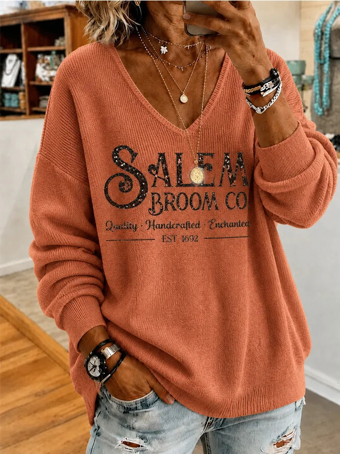 Celine | Halloween-Inspired V Neck Long Sleeve T-shirt