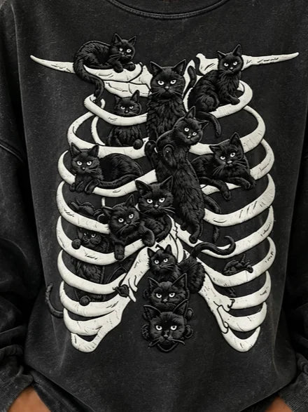 Maeve | Halloween Casual Cat Round Neck Long Sleeve Sweatshirt