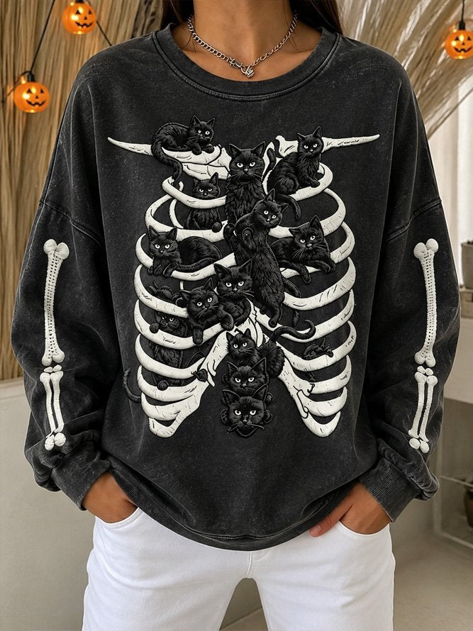 Maeve | Halloween Casual Cat Round Neck Long Sleeve Sweatshirt