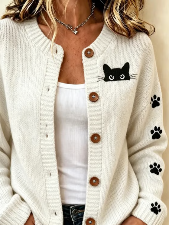 Kathleen | Halloween Cat Long Sleeve Comfortable Vintage Print Cardigan