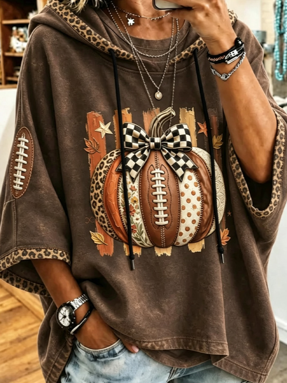 Jessica | Halloween Casual Pumpkin Pattern Hoodie Half Sleeve Hoodie
