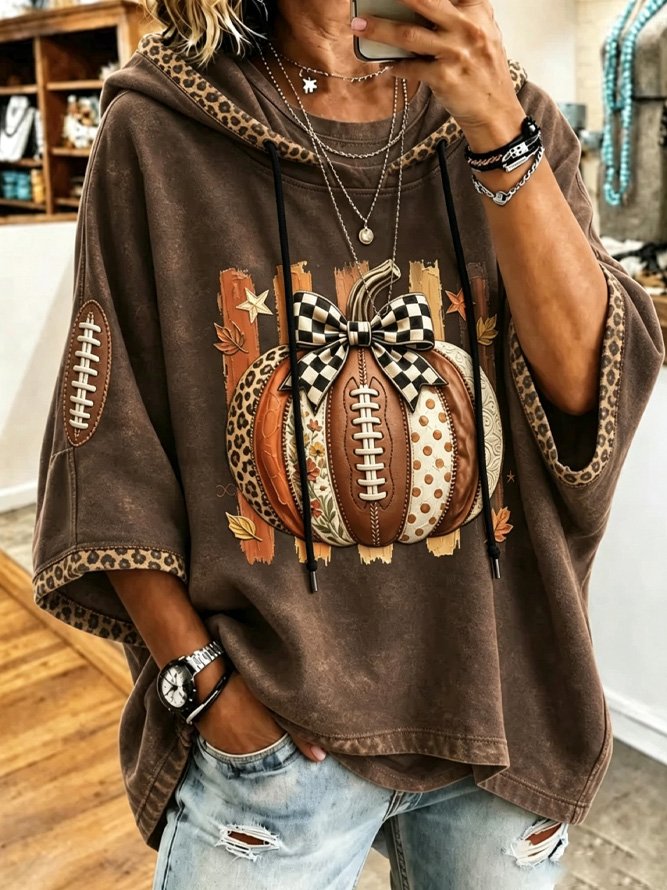 Jessica | Halloween Casual Pumpkin Pattern Hoodie Half Sleeve Hoodie