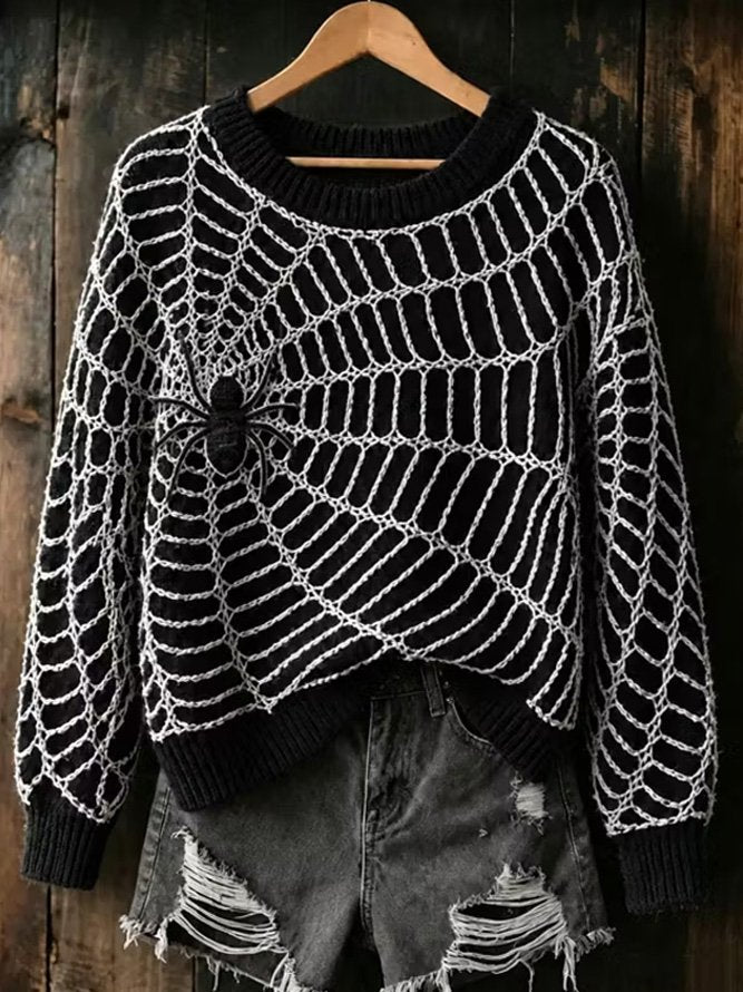 Jocelyn | Halloween Casual Spider Web Pattern Round Neck Long Sleeve Sweatshirt