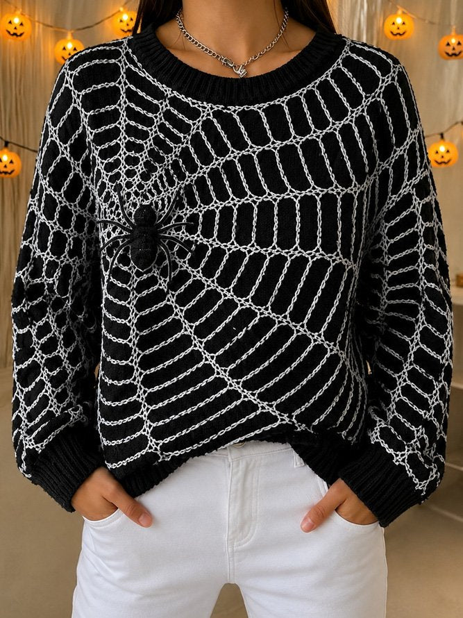 Jocelyn | Halloween Casual Spider Web Pattern Round Neck Long Sleeve Sweatshirt