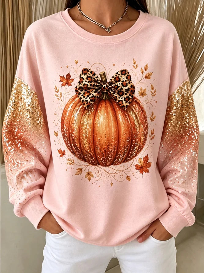 Eva | Halloween Casual Bow Pumpkin Graphic Versatile Sweatshirt