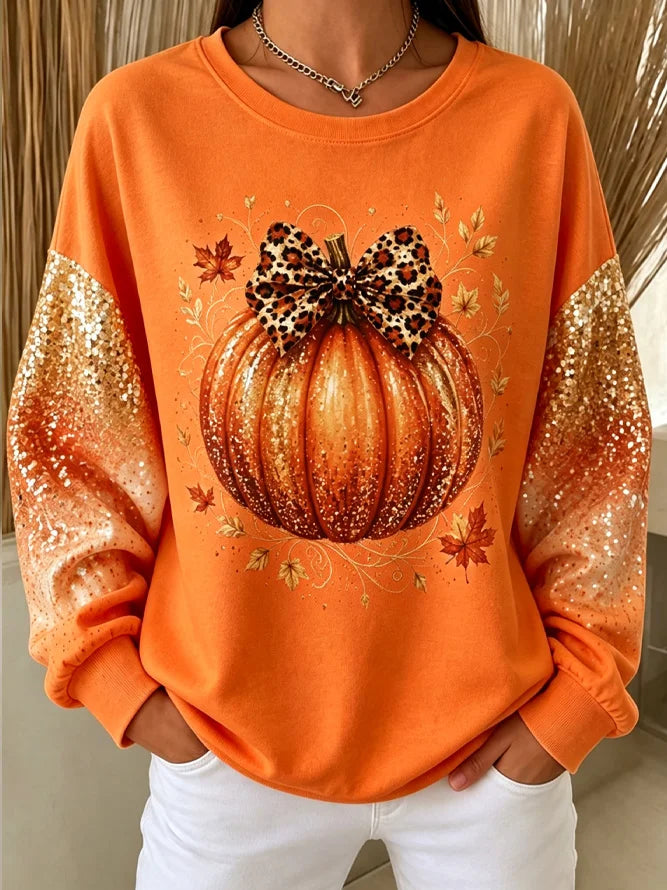 Eva | Halloween Casual Bow Pumpkin Graphic Versatile Sweatshirt