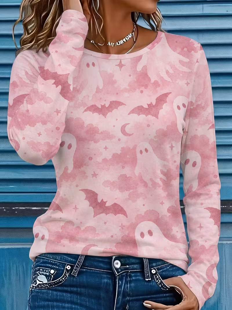Amara | Halloween-Inspired Round Neck Long Sleeve T-shirt