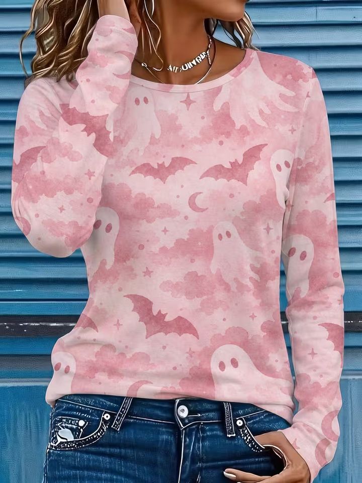 Amara | Halloween-Inspired Round Neck Long Sleeve T-shirt