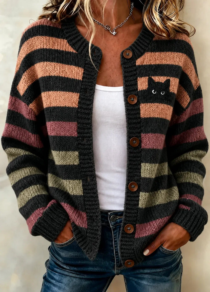 Kendra | Halloween Striped Long Sleeve Comfortable Vintage Print Cardigan