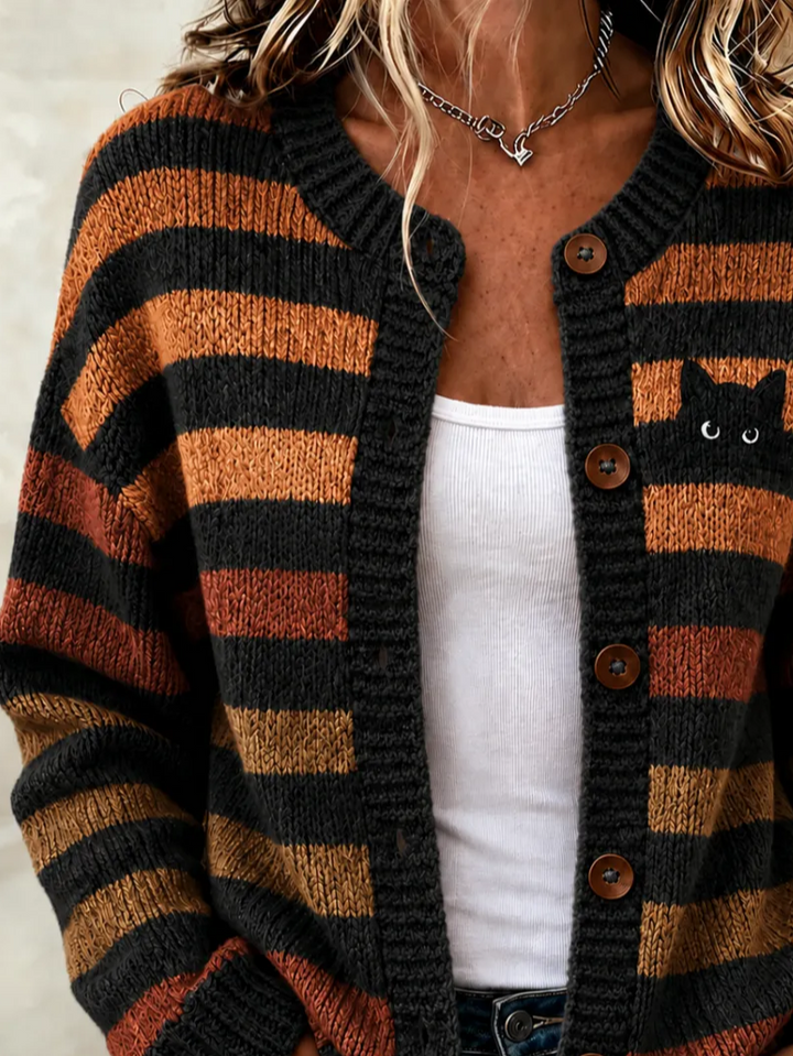 Kendra | Halloween Striped Long Sleeve Comfortable Vintage Print Cardigan