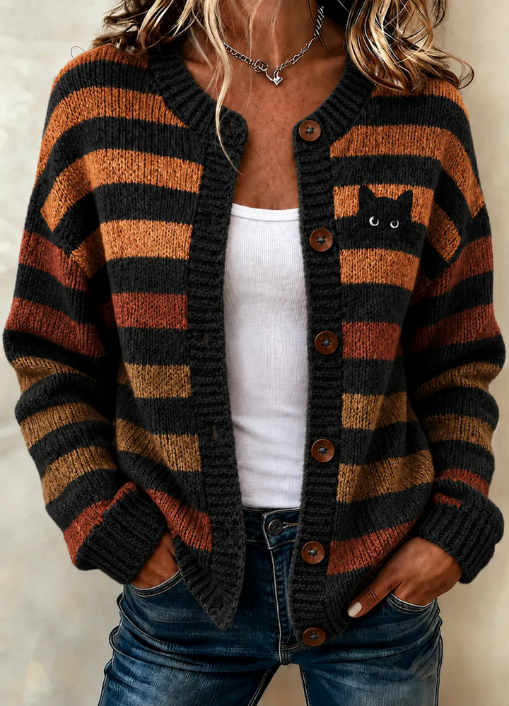 Kendra | Halloween Striped Long Sleeve Comfortable Vintage Print Cardigan