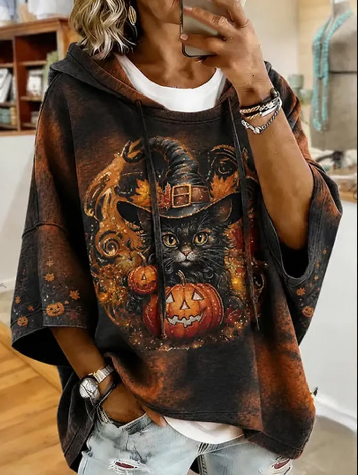Leila | Halloween-Inspired Cat Print Sweatshirt
