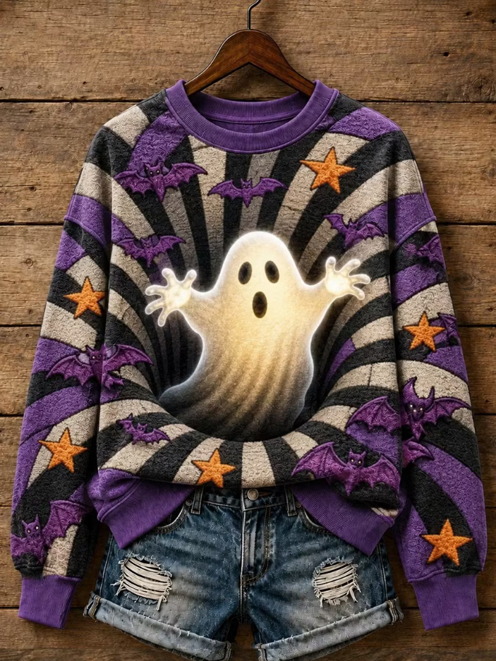 Leticia | Halloween-Inspired Ghost and Bat Striped Print Sweatshirt