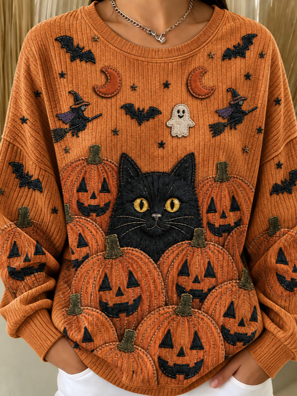 Magdalena | Halloween Casual Cat Round Neck Long Sleeve Sweatshirt
