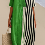 Cassidy - Vibrant Green Dress with Black Stripes
