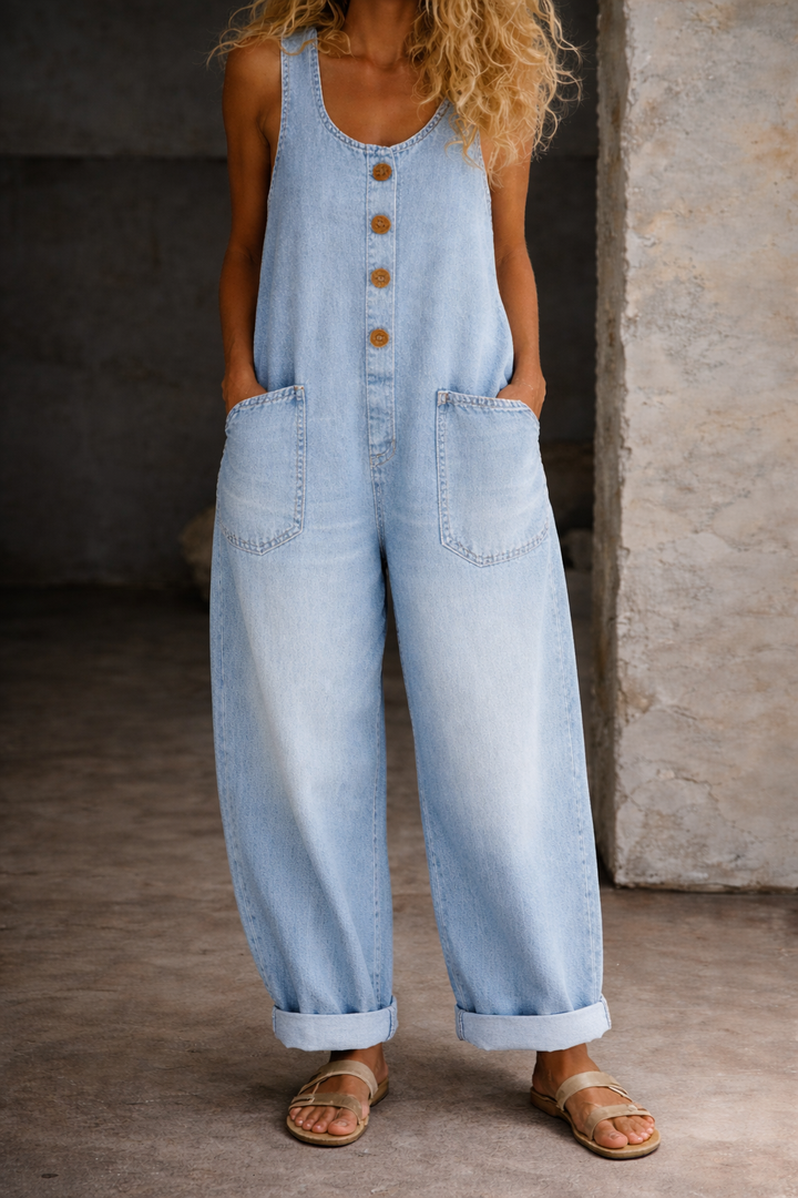 Genevieve - Vintage Washed Cotton Denim Overalls