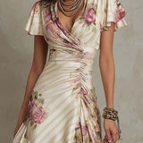 Daphne - Elegant Retro Floral Satin Midi Dress