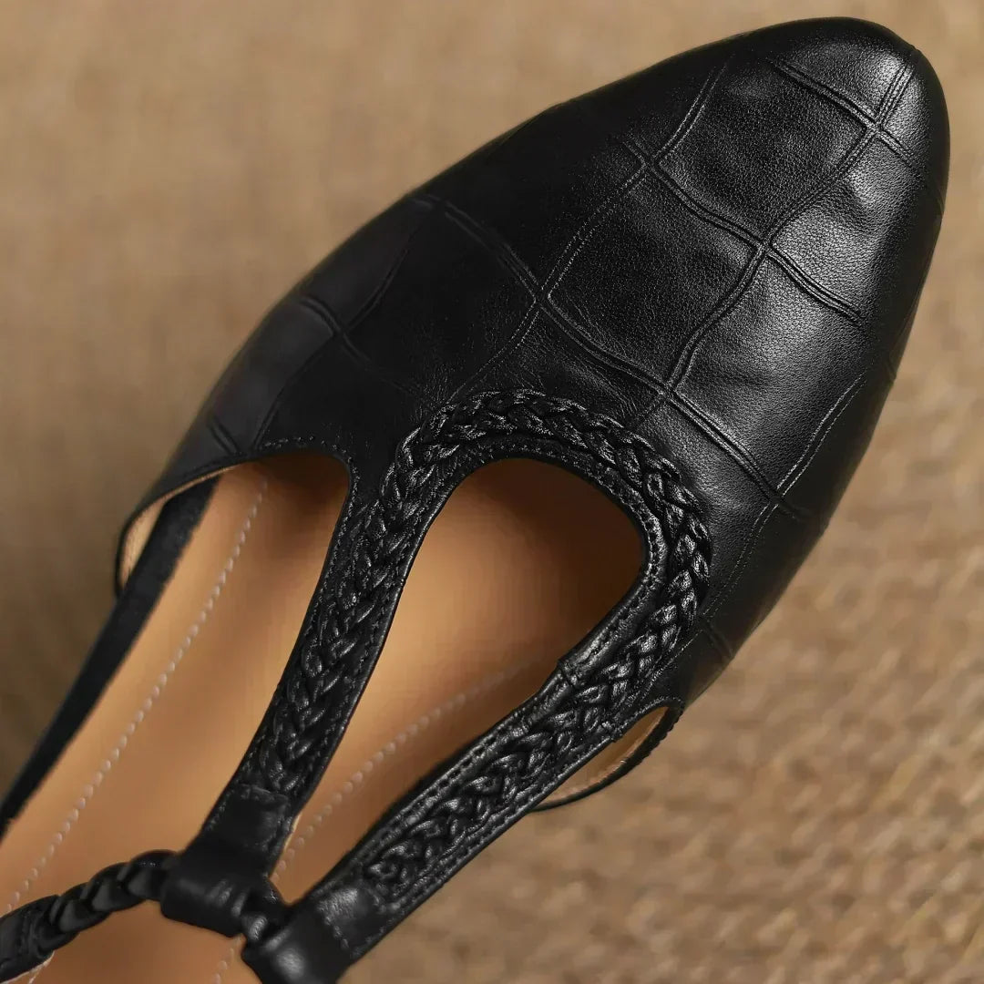 Greta – Classic Leather T-Strap Shoes with Braided Detail