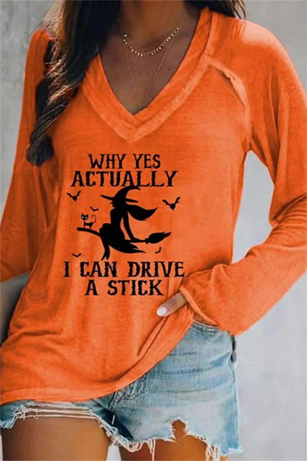 Sadie | Halloween-Inspired Orange Witch Letter Print V Neck Blouse