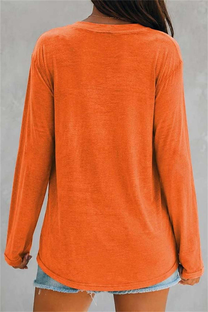 Sadie | Halloween-Inspired Orange Witch Letter Print V Neck Blouse