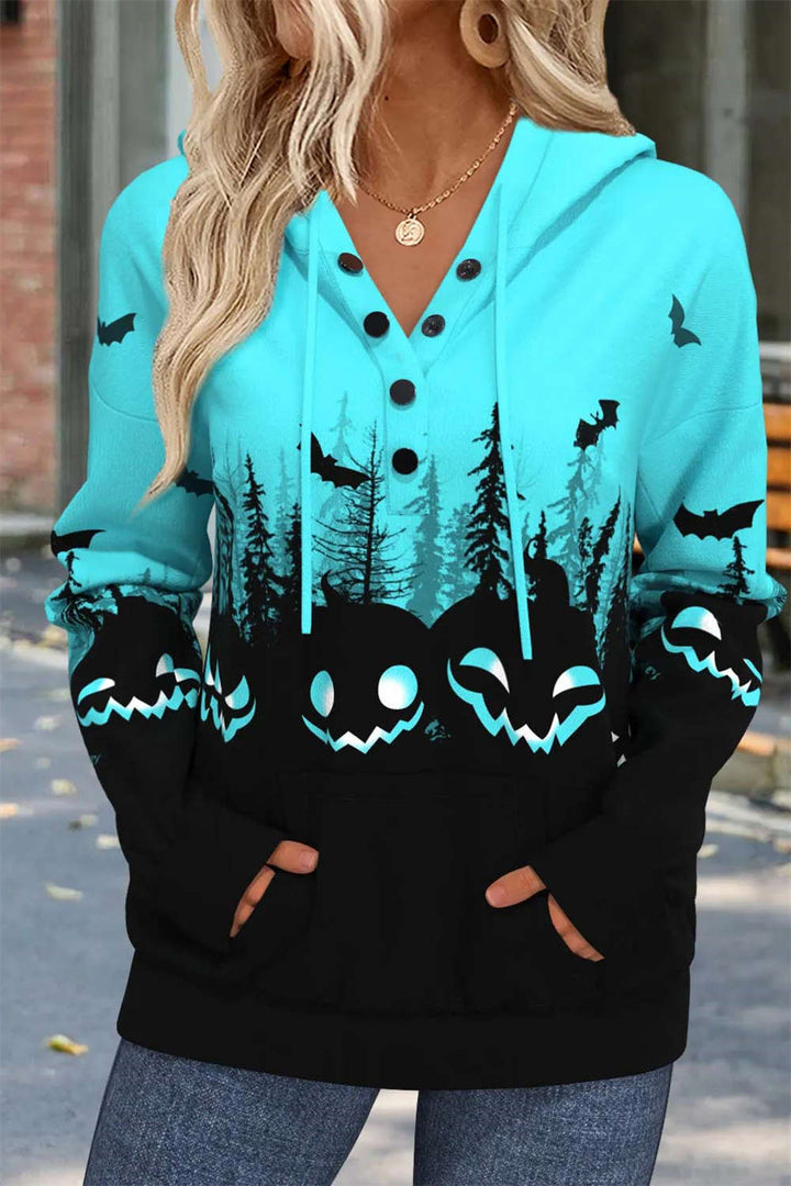 Vera | Halloween-Inspired Multi Pumpkin Bat V Neck Hoodie
