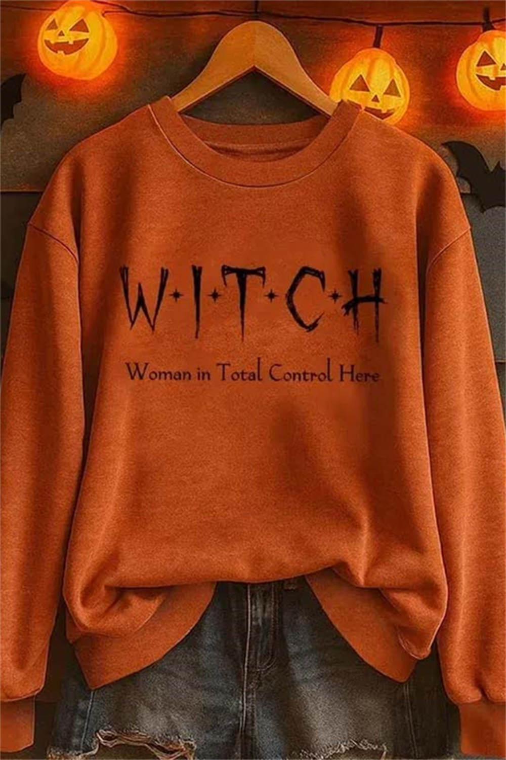Luisa | Halloween-Inspired Orange Letter Print Round Neck Top