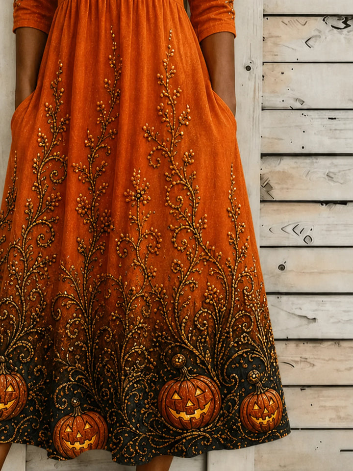 Gemma | Halloween-Inspired Summer Dress Round Neck Half Sleeve A-Line Dress