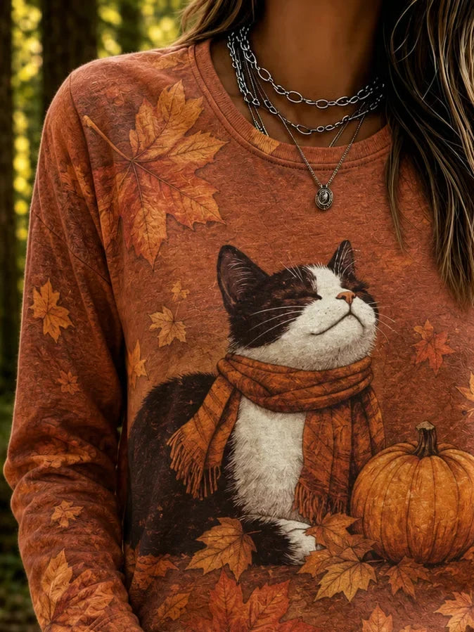 Judith | Halloween Casual Cat Round Neck Long Sleeve T-shirt
