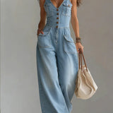 Freya - Casual Denim Wide Jumpsuit