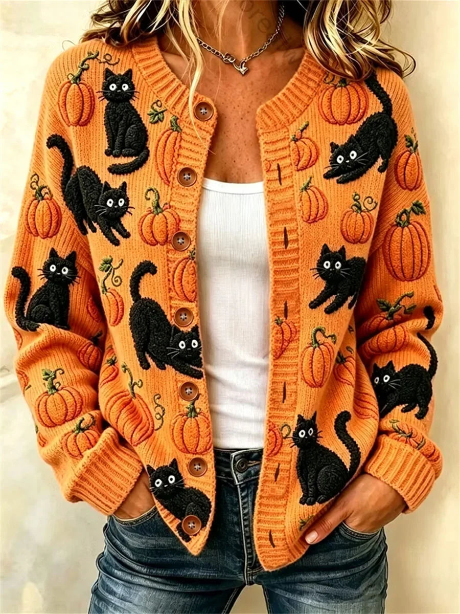 Sarah Cat print cardigan