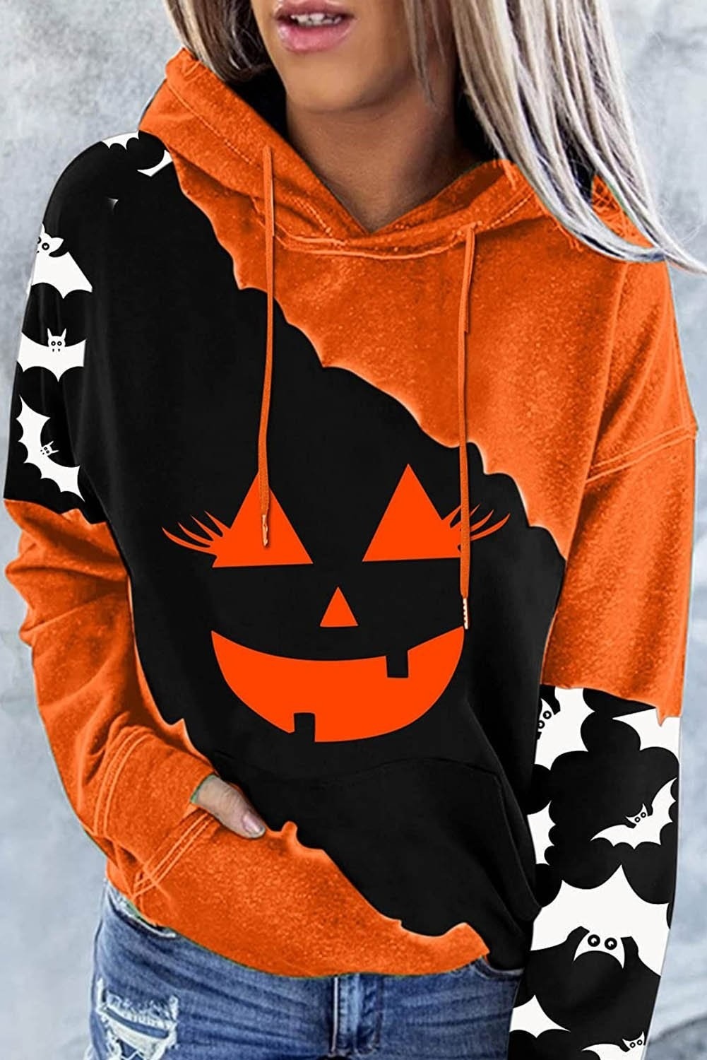 Fabiana | Halloween-Inspired Print Hooded Long Sleeve Sweatshirt