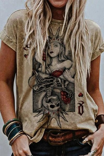 Gabrielle | Halloween-Inspired Playing Card Print Round Neck Short Sleeve T-shirt