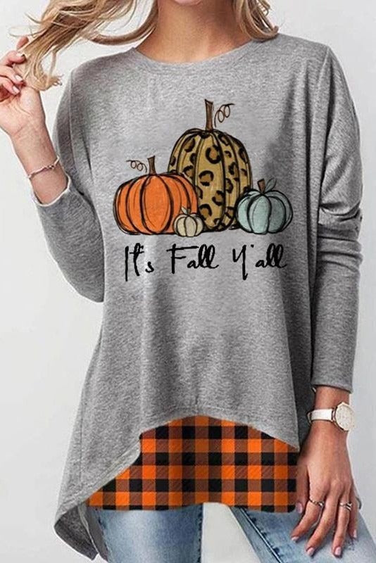 Flora | Halloween-Inspired Pumpkin Print Round Neck Long Sleeve Sweatshirt