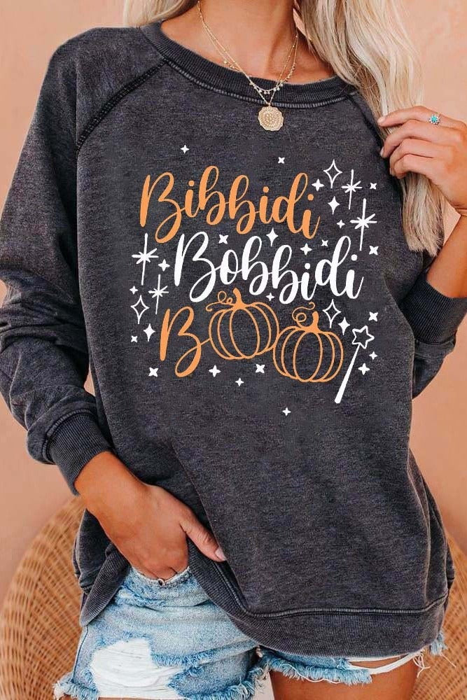 Dora | Halloween-Inspired Letter Print Round Neck Long Sleeve Sweatshirt