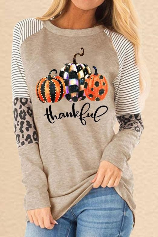 Fernanda | Halloween-Inspired Pumpkin Print Patchwork Sweatshirt