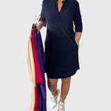 Alexandra - Solid V-Neck Dress