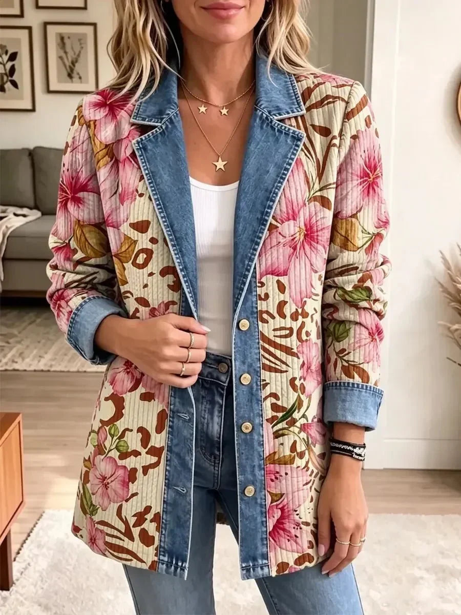 Violet | Retro Floral Leopard-Print Jacket