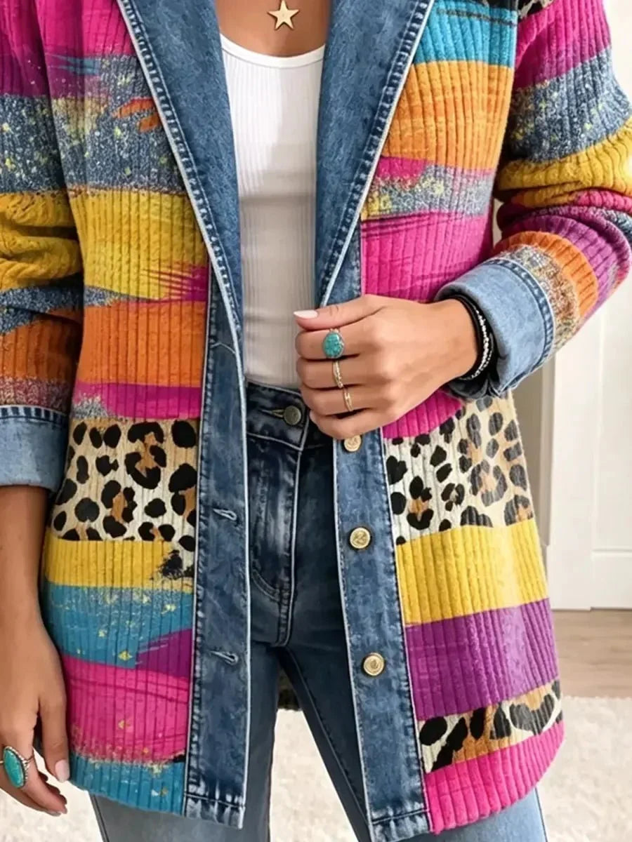 Audrey | Retro Leopard-Print Denim Jacket