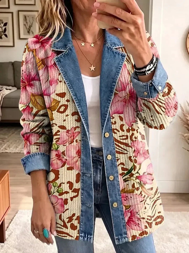 Violet | Retro Floral Leopard-Print Jacket