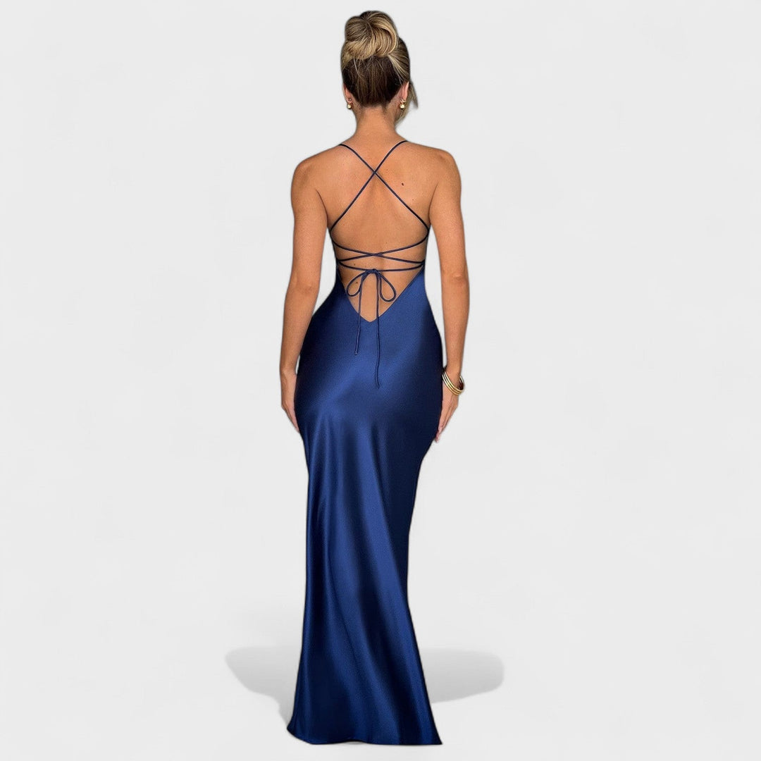 Kristen - Midnight Blue Satin Dress