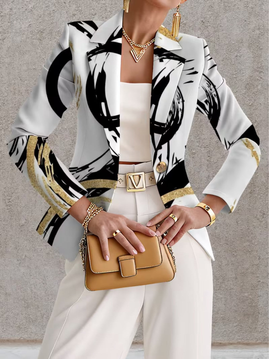 Olivia | Women's Black and Gold Abstract Blazer