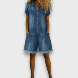 Bella - Vintage Short Jumpsuit in Cotton with Denim Look